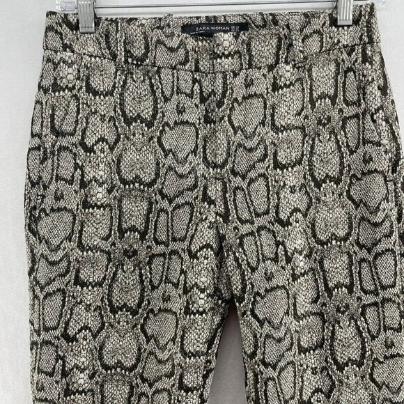 Zara Pants Women's Sz 2 Beige Black Brown Snake Skin Python Print Skinny Stretch - Picture 6 of 10
